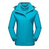 Volwassan Damen 3 in 1 wasserdichte Jacke Damen Winter Fleece Skijacke mit Abnehmbarer Kapuze Regenmantel Klettern Camping Pink XXL blau