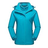 Volwassan Damen 3 in 1 wasserdichte Jacke Damen Winter Fleece Skijacke mit Abnehmbarer Kapuze Regenmantel Klettern Camping Pink XXL blau